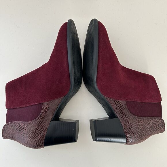 Vionic Anne Boots Burgundy Red Suede Python Block Heel Boots Womens 9.5 Booties - Picture 8 of 10